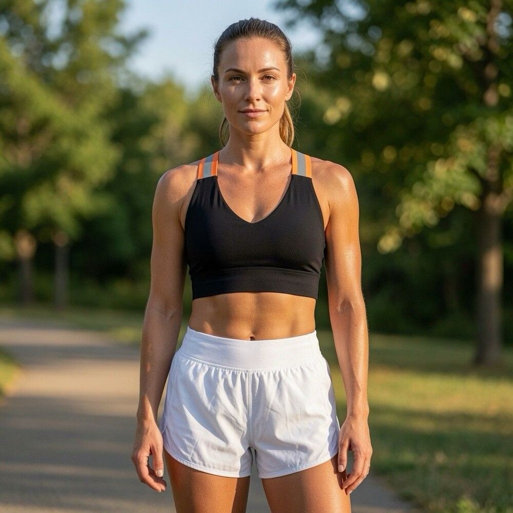 Noli Yoga Open Back Sport Bra Thick Run Reflective Crossback Straps V Neck, Sz L